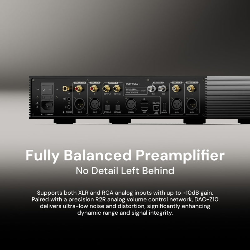Eversolo DAC Z10 with Remote | Fully Isolated Architecture, Accurate Clock System, Headphone Amplifier Module, Fully Balanced Preamplifier | Coaxial, Optical, IIS, USB Audio, HDMI, AES/EBU Input
